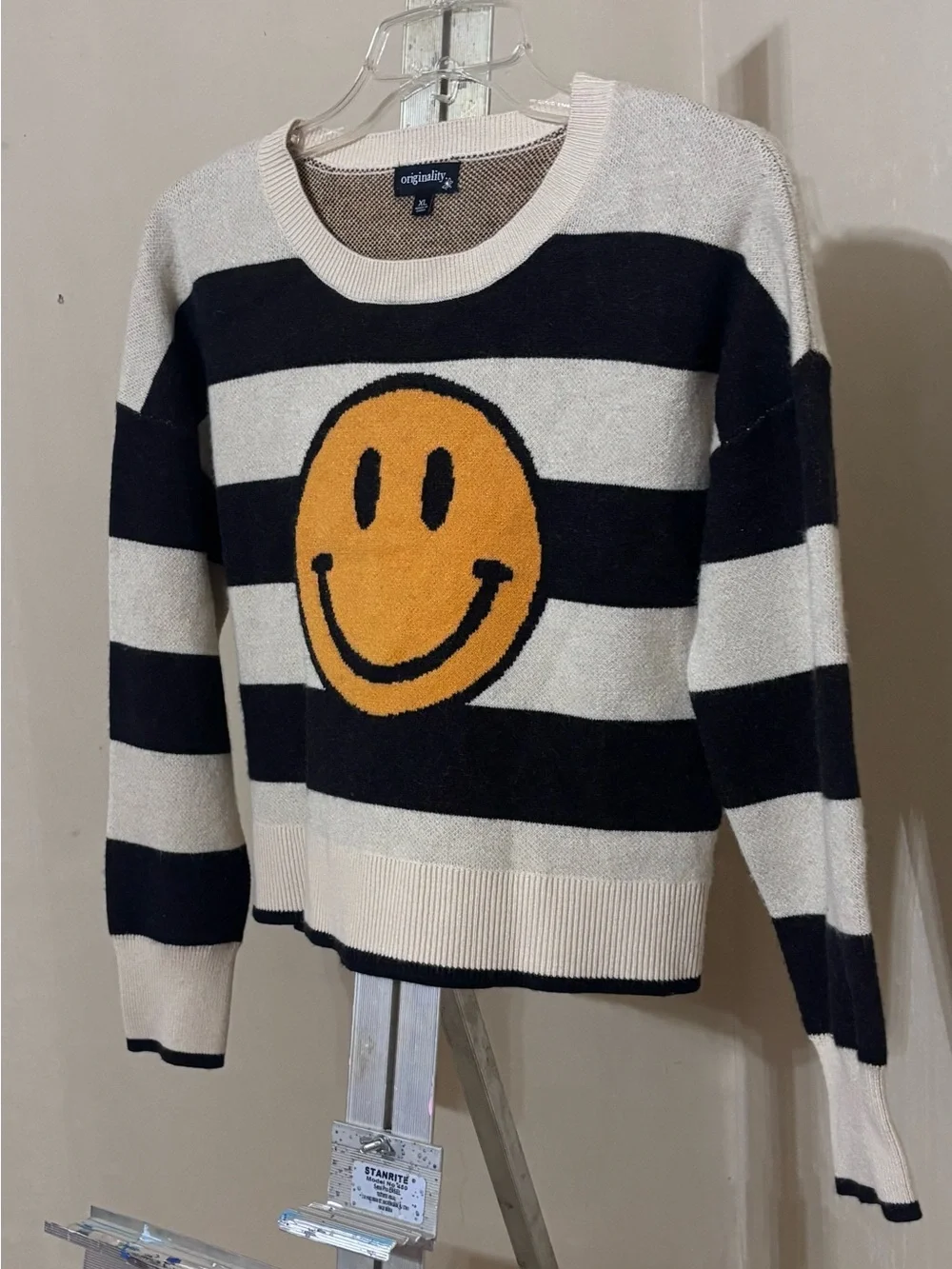 Originality Big Girls Striped Smiley Face Knit Crewneck Sweater Size XL